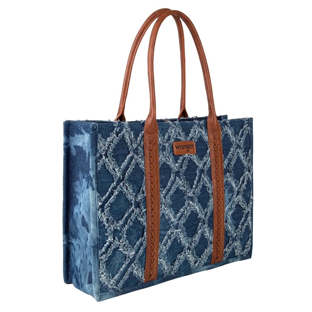 Wrangler Denim Tote with Brown Straps